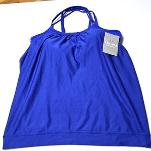 Athleta Hidden Agenda Large Blue Tank Top ‎ Built In Bra Criss Cross Straps Gym